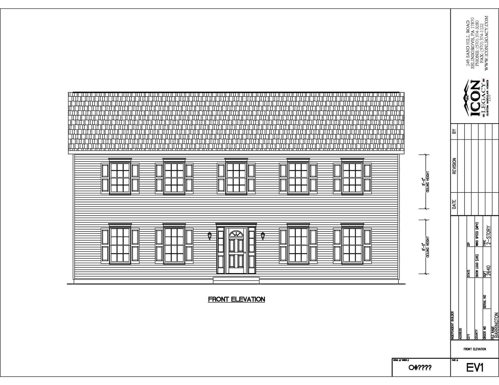 Barrington home build front elevation drawing