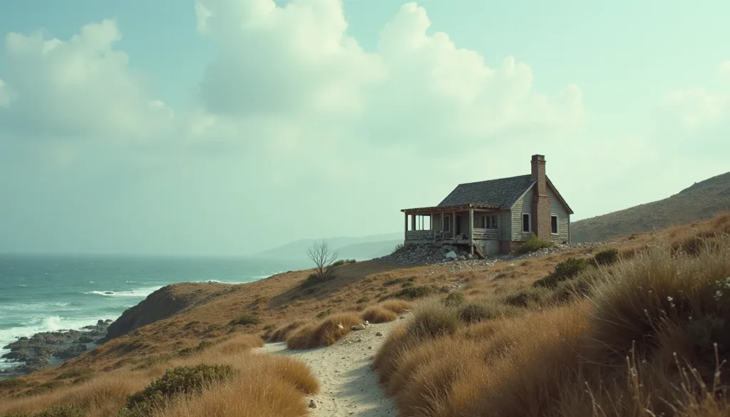Eye-level view of a landscape featuring a recently demolished coastal property